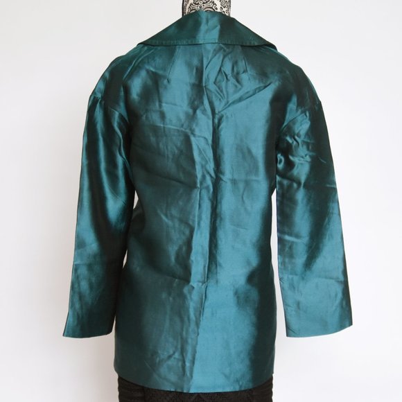St. John Couture NWT Evening Jacket Holiday Shimmer Dark Teal Size 2 Wool & Silk - Picture 11 of 13
